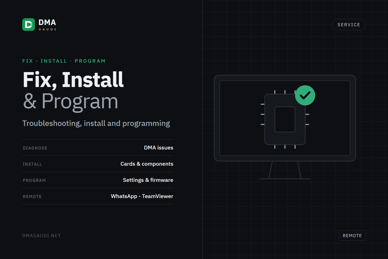 Troubleshooting, installation and programming service — DMA Saudi