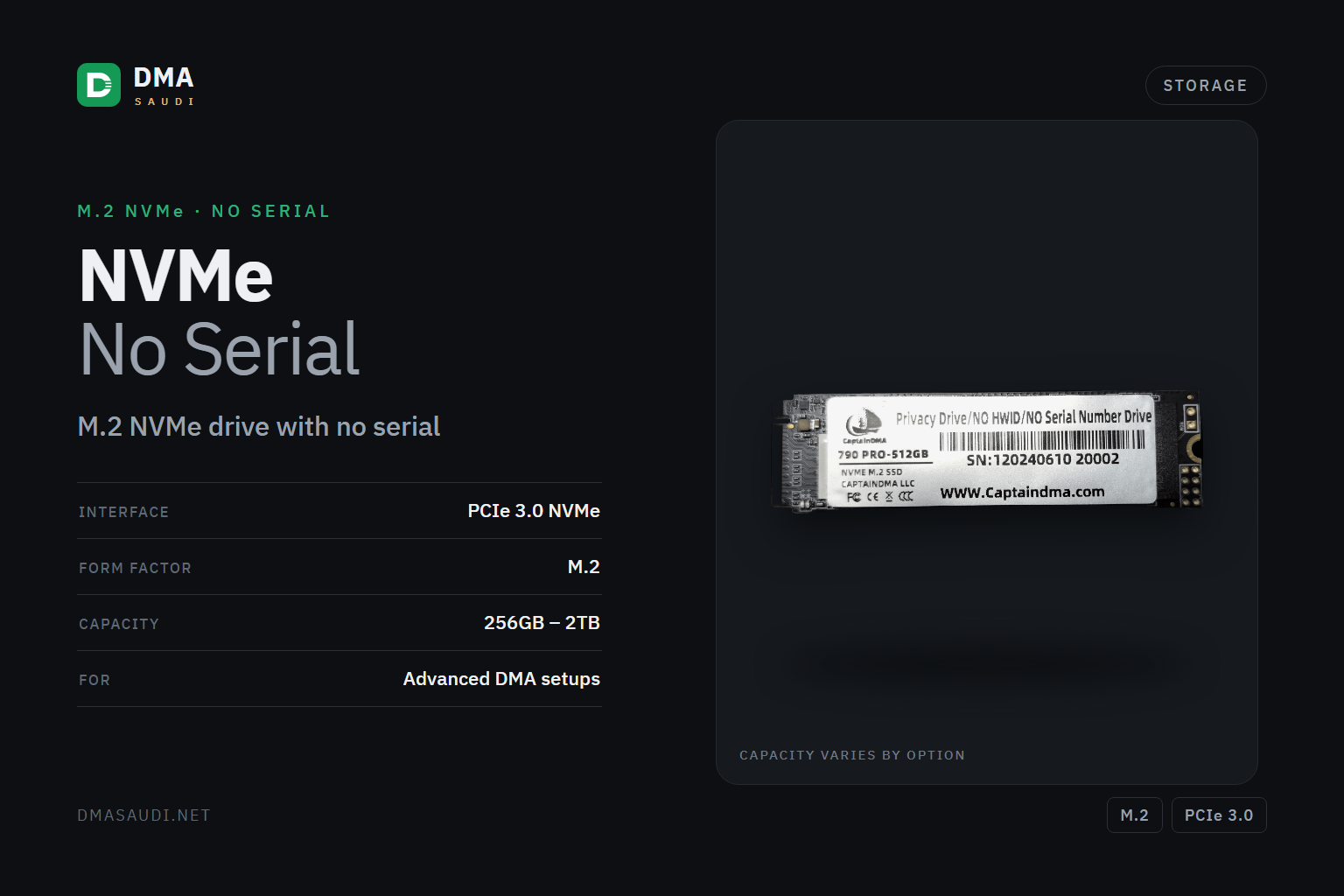 M.2 NVMe drive, PCIe 3.0, no serial — DMA Saudi